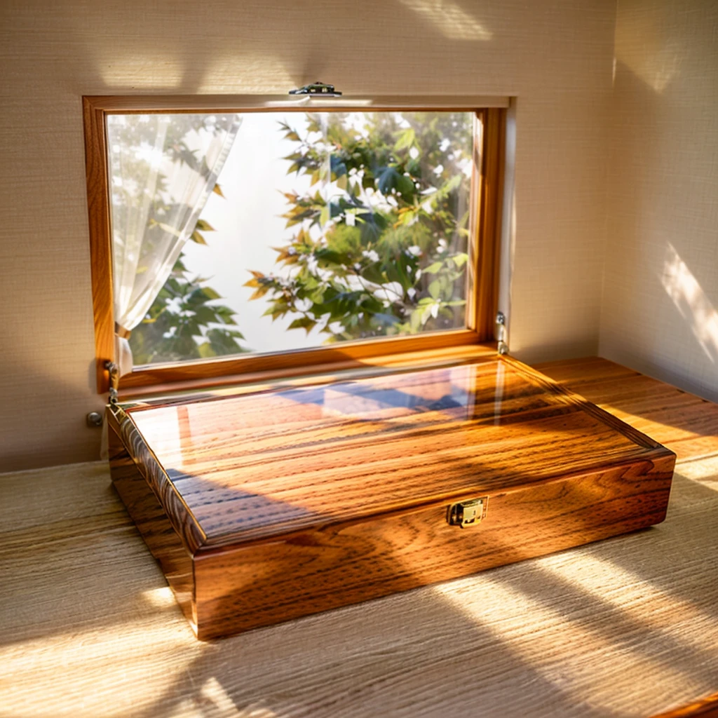 In this cozy room,A ray of sunlight shone on the table through the half-drawn curtains,Let the wood grain on the watch storage case shine with a faint sheen。There is a calm and serene atmosphere in the surrounding air。Several still lifes hang on the walls of the room,It adds a touch of elegance to the space。And on the other side of the room,A half-open window lets the breeze blow in,The pages on the small desk by the window flipped in the wind,This quiet scene gives a sense of tranquility and comfort。