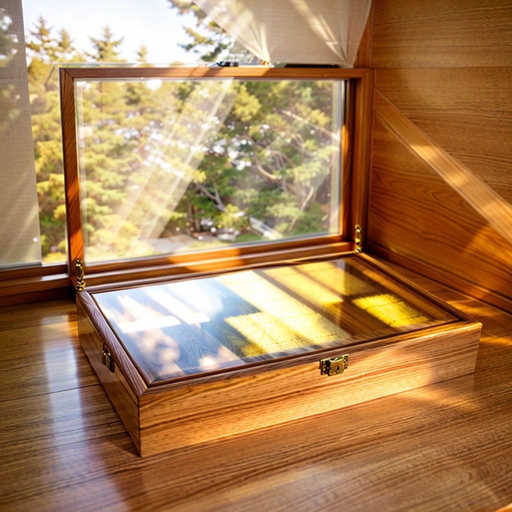 In this cozy room,A ray of sunlight shone through the half-drawn curtains on the table,Let the wood grain on the watch storage box shine with a faint luster。There was a calm and peaceful atmosphere in the air around them。There are several still lifes hanging on the walls of the room,It adds a touch of elegance to the space。And on the other side of the room,The half-open window lets in the breeze,The pages on the small desk by the window turned in the wind,This quiet scene gives a sense of tranquility and comfort。