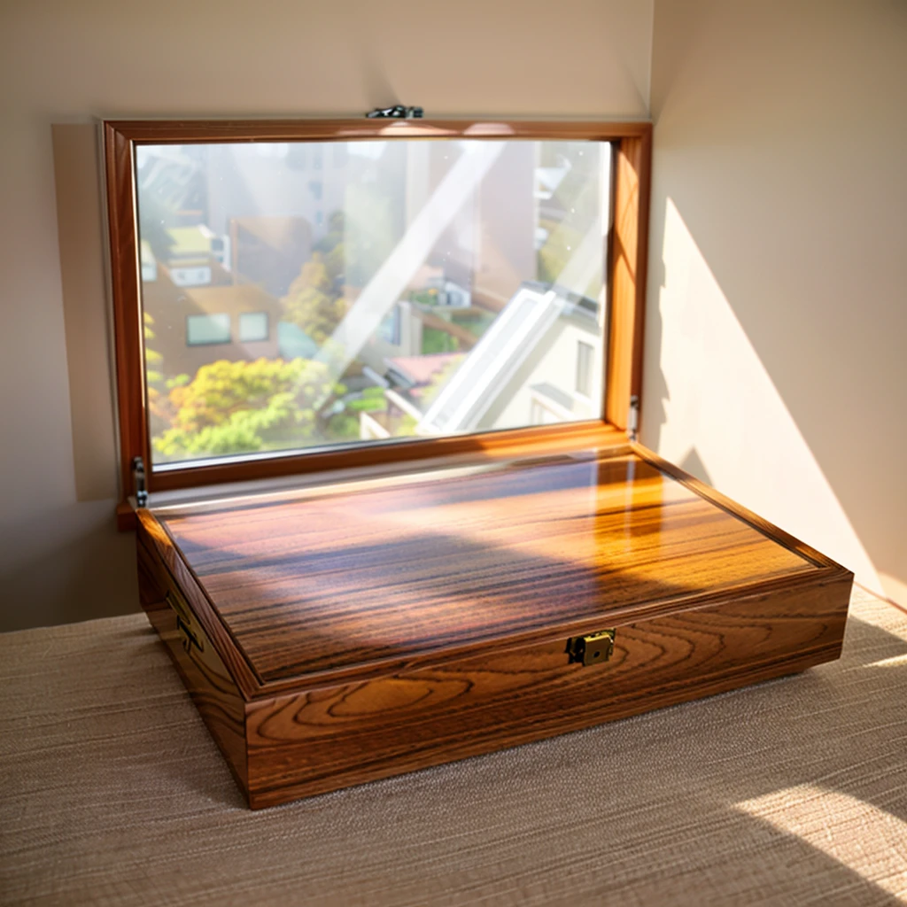 In this cozy room,A ray of sunlight shone through the half-drawn curtains on the table,Let the wood grain on the watch storage box shine with a faint luster。There was a calm and peaceful atmosphere in the air around them。There are several still lifes hanging on the walls of the room,It adds a touch of elegance to the space。And on the other side of the room,The half-open window lets in the breeze,The pages on the small desk by the window turned in the wind,This quiet scene gives a sense of tranquility and comfort。
