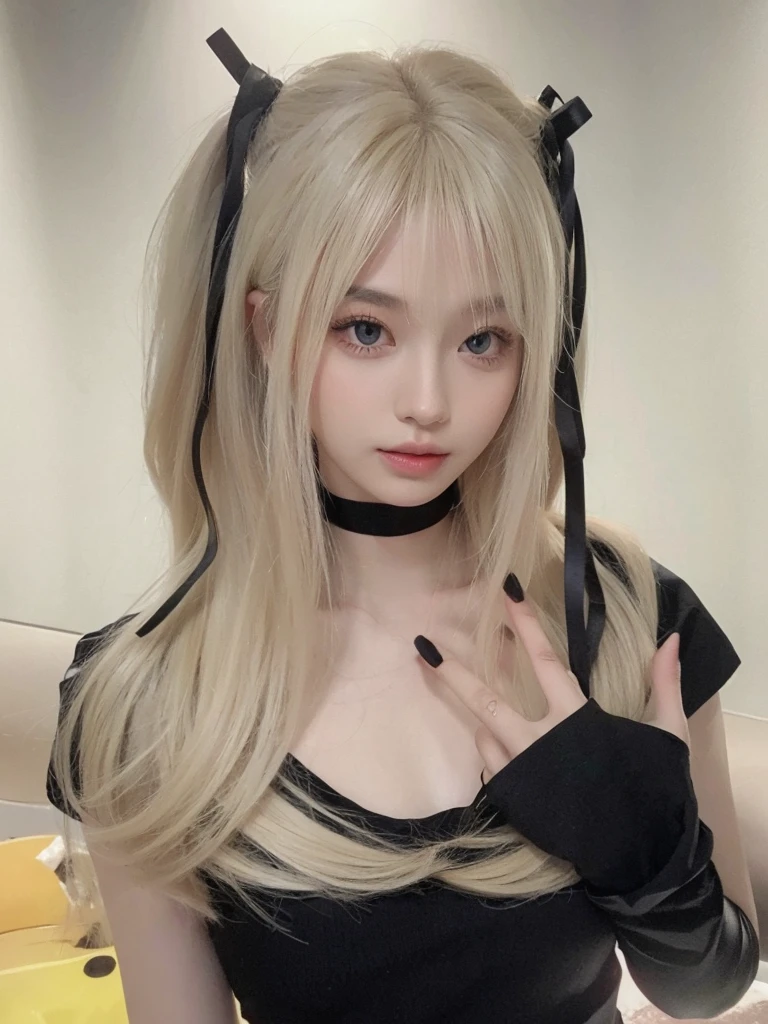 Platinum blonde long straight hair,Natural and beautiful hair,The background is simple and clean