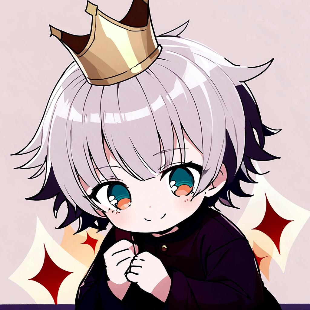 Make Satoru Gojo smile, without glasses and keeping his crown
