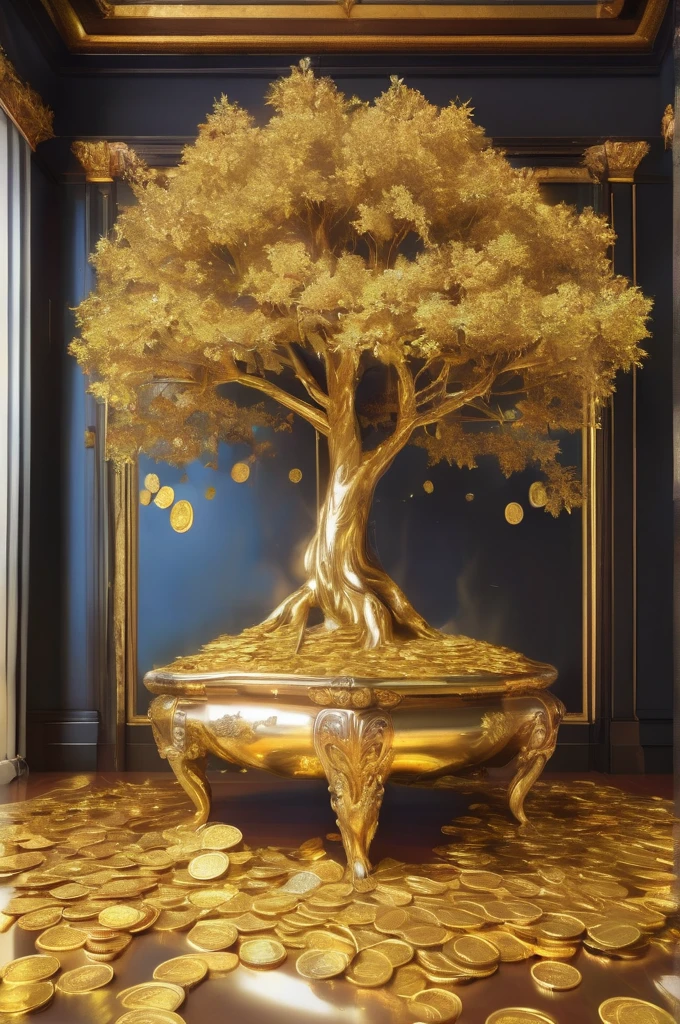 The prompt to generate a stable diffusion image of a money tree could be as follows:
"Vibrant, detailed illustration of a money tree with golden leaves, shining in the sunlight, grown indoors, thriving in a luxurious environment, surrounded by lush greenery, with branches dripping with dollar bills and coins, attracting good luck and abundance, against the backdrop of opulence and wealth, in a room full of expensive art and exquisite furniture, glowing with heat, golden lighting, creating a feeling of prosperity and wealth, in a style reminiscent of a classical painting, mas com um toque moderno, emphasizing the richness of colors, capturing the fine details of the leaves and the texture of the coin, with high resolution and photorealistic quality, presenting the tree as a symbol of financial success and wealth."