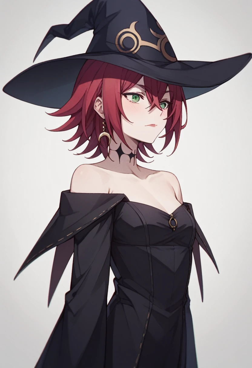 crimson, 1girl, desnudos, sin ropa, small breasts, pechos grandes,hat, witch hat, solo, green eyes, red hair