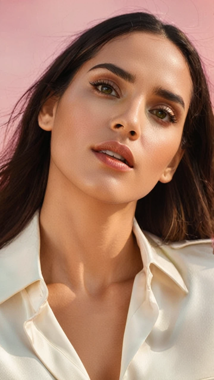 (Masterpiece, 8K, UHD, high resolution: 1.4), heroic portrait of Adria Arjona as the DC Comics character Green Lantern, (classic Green Lantern costume: 1.3), (power ring glowing on her hand: 1.3), (confident and powerful pose: 1.2), (long, wavy brown hair: 1.2), (piercing brown eyes: 1.2), (background with outer space and colorful nebulas: 1.2), (green energy constructs surrounding her: 1.3), (heroic and inspiring atmosphere: 1.3), realistic and intricate details, (elements of fantasy and action: 1.2), (dynamic and powerful perspective: 1.3)