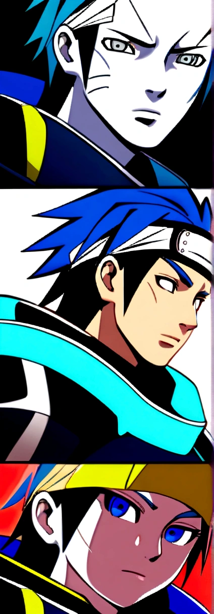 Character with Naruto art style, short blue hair, black glasses, ninja outfit, Clear face