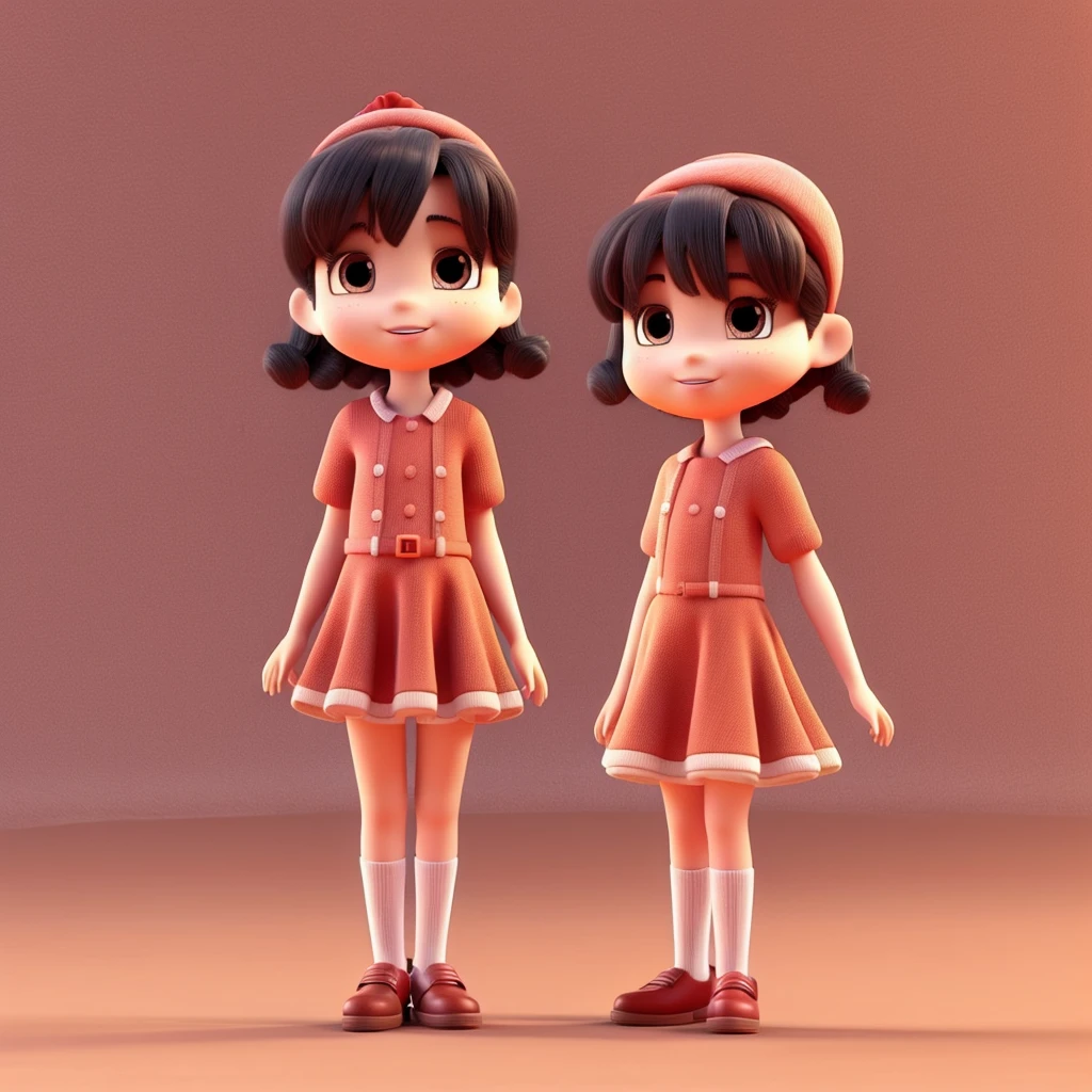 a close up of a cartoon girl with a red dress and brown shoes, animation character, 3 d character, 3d character, cute 3 d render, 3 d character render, cute character, cute cartoon character, stylized character, character is in her natural pose, character model, 3d characters, character render, 3 d character art, full body character, character modeling