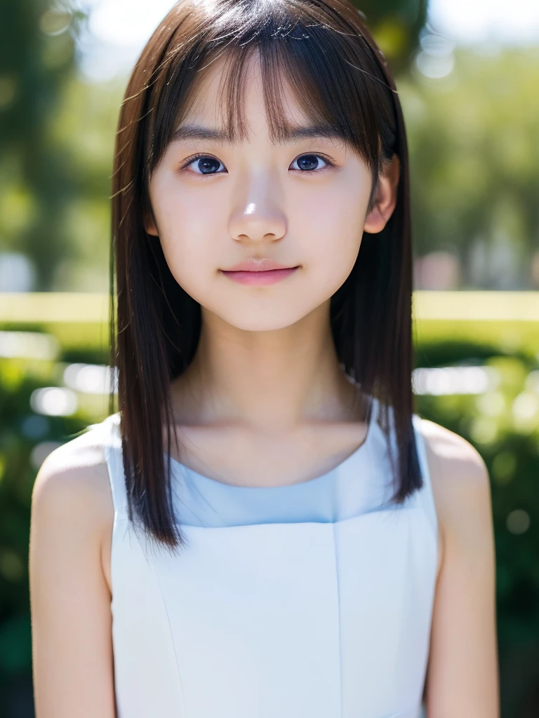 12 years old, (japanese Famous idol:1.4) (1cute girl:1.4) (very young face:1.4) best quality, face focus, soft light, ultra high res, (photorealistic:1.4), RAW photo, 1japanese girl, solo, cute, (pupil, lights in the eyes), detailed cute face, (small chest),(high resolution detail of human skin texture), Damask Shirt Dress, (portrait)