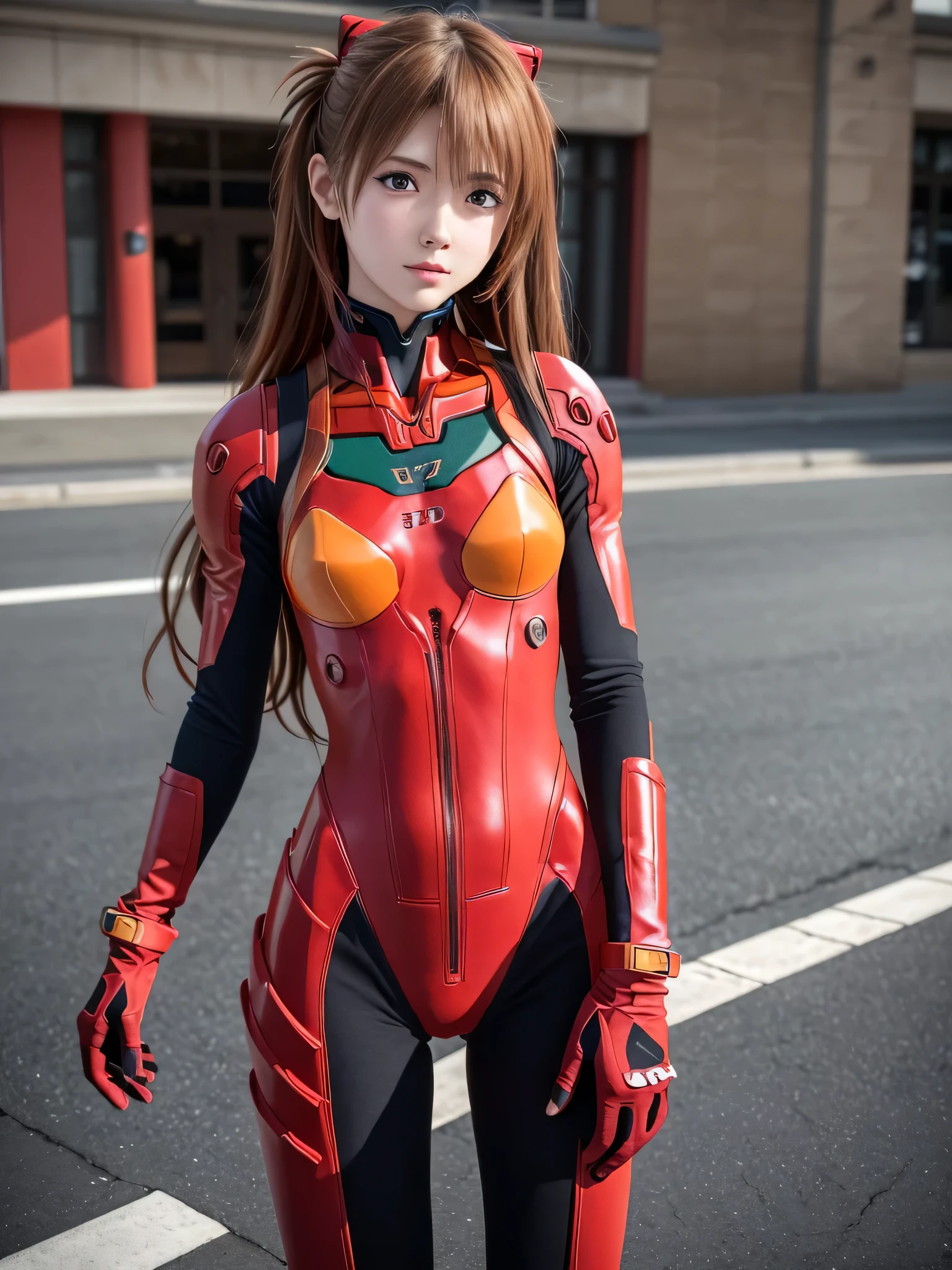 ((Highest quality)), ((masterpiece)), (detailed: 1.4), 3d, 明日香 Langley Soryu, 明日香, High resolution (High Dynamic Range), Ray Tracing, NVIDIA, Super Resolution, Unreal 5, Scattered beneath the surface ,PBR Texturing, Post-processing, Anisotropic Filtering, Depth of written boundary, Maximum sharpness and sharpness, Multilayer Texture, Albedo and specular maps, Surface Shading, Accurate simulation of light-matter interactions, Perfect proportions ,Octane Rendering,Two-tone lighting,wide aperture,Low ISO,White balance,Three-part method,8K RAW,(masterpiece: 1.4, Highest quality), (Intricate detailed), Unity8k wallpaper, Very detailed, Beautiful and mysterious, detailed background, Realistic, alone, Perfectly detailed face, detailed blue eyes, Very detailed, blush, hair ornaments, Chignon Mahogany Hair, (bionde), Plug Suit 02, Shikinami 明日香 Langley, evangelion, A slim 15-year-old girl, Full Body Suit, Black background, Above the waist,A composition that shows the whole body,