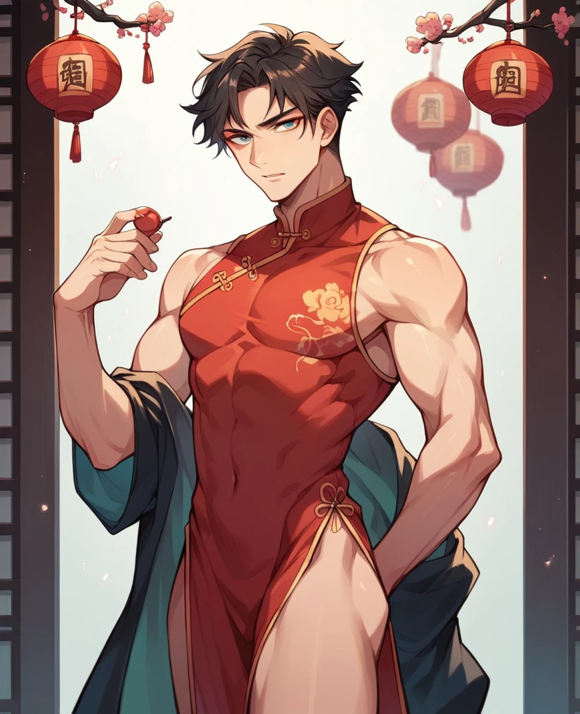 A beautiful boy wear Chinese dress