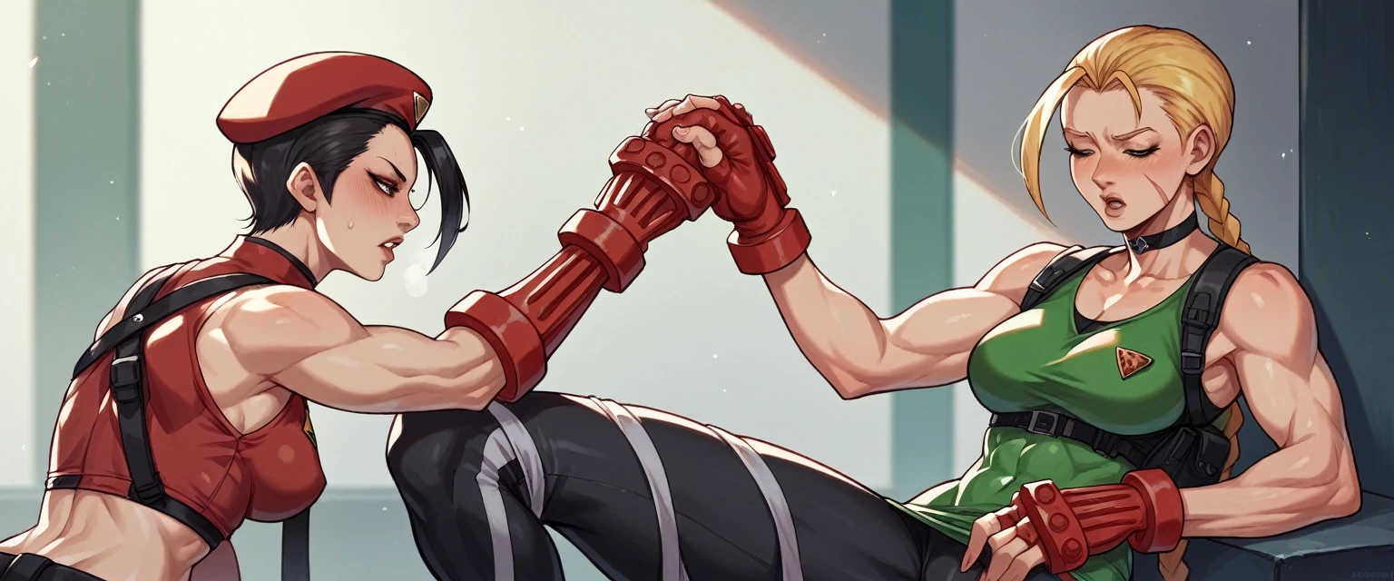 Hand drawing style, 2girls, Cammy from street fighter Masturbating Ada Wong from Resident Evil