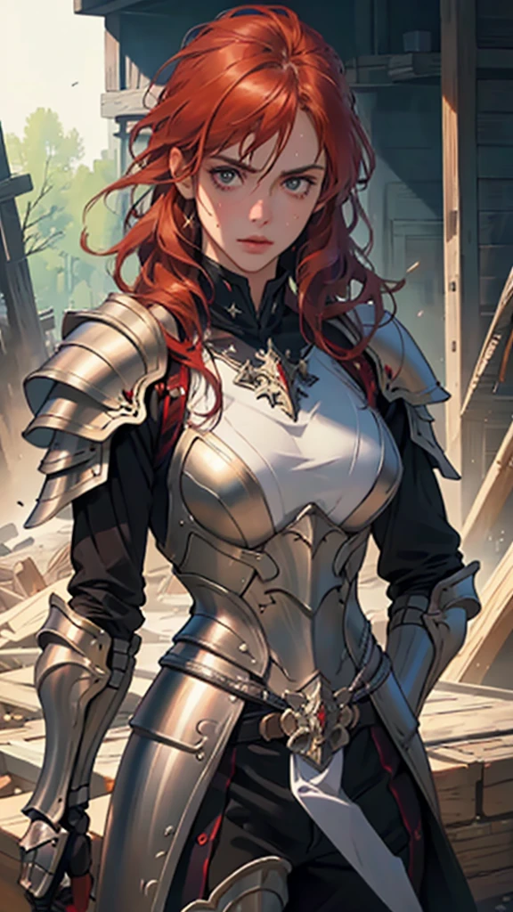 Anime - Stylistic illustration of a woman holding a sword in armor, portrait knight female, portrait of female paladin, Armor Girl, female redhead templar, Female knight, Paladin, Kushatt Krenz Key Art Women, character art closeup, picture of female paladin, girl in knight armor, female armor, of a beautiful female knight, gorgeous female paladin