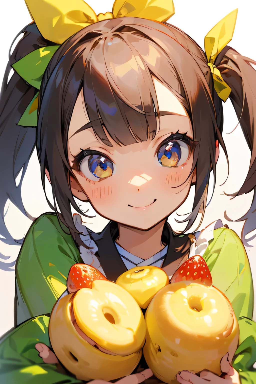 Highest quality、High resolution、Detailed Background、(Beautiful face in every detail:1.4)、Anatomically correct、(Detailed eyes:1.2)、age Girl、Highly detailed face、cute hair color、Bobcut、ponytail、Twin tails、Fairy、A big smile、smile、cute gesture、
(Two cute Fairies are looking at you:1.5)、Fruit and food costumes、Fruit and Candy Costumes、Colorful and cute、Strawberries or bananas、Donut costumes、cute