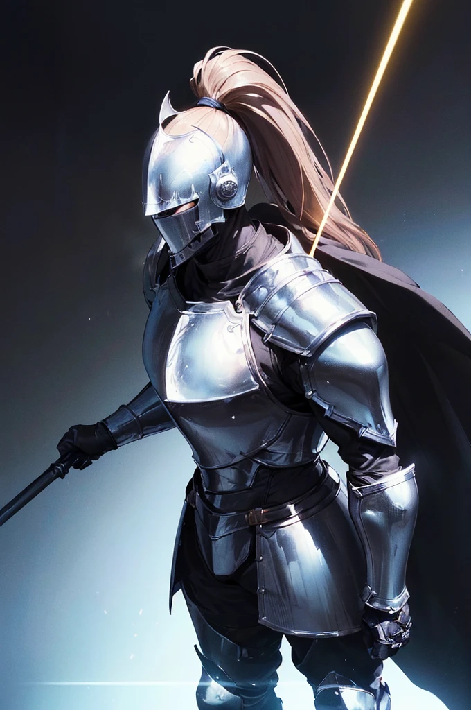 (masterpiece; best quality: 1.2), ((full armored knight man)), ((solo)), (black eyes: 1.4), (body; toned, lean, masculine: 1.3), (beautiful and clear background: 1.2), ((depth of field)), (equipment: full plate all-dark blacksteel realistic armor + closed helmet with ponytail + black cape: 1.3), (anime illustration: 1.2), (background composition; royal chambers + furniture: 1.1), (extremely fine and handsome: 1.1), (shot composition; standing + centered on torso + close-up: 1.5)