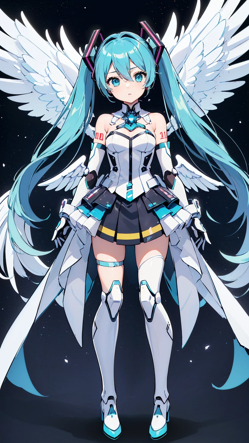 piece
((((masterpiece, expensive quality, very_expensive_solve, アニMechaラー, Exquisite design, Visual Arts, expensive quality)))), (((Hatsune Miku VOCALOID))), Twin tails, Turquoise Hair, Mecha, One girl, cyber punk, Realistic, Mechanical parts, ((((Angel Wings)))), Powered Suit, Robot Joints, Latex bodysuit, headgear, Full Armor, The limbs are mechanical, Pauldrons, expensive heels, Armor color((((white)))),4KHD Flying in the Sky, floating, The background is space, (expensive detail), (expensive quality), (Anime illustration)