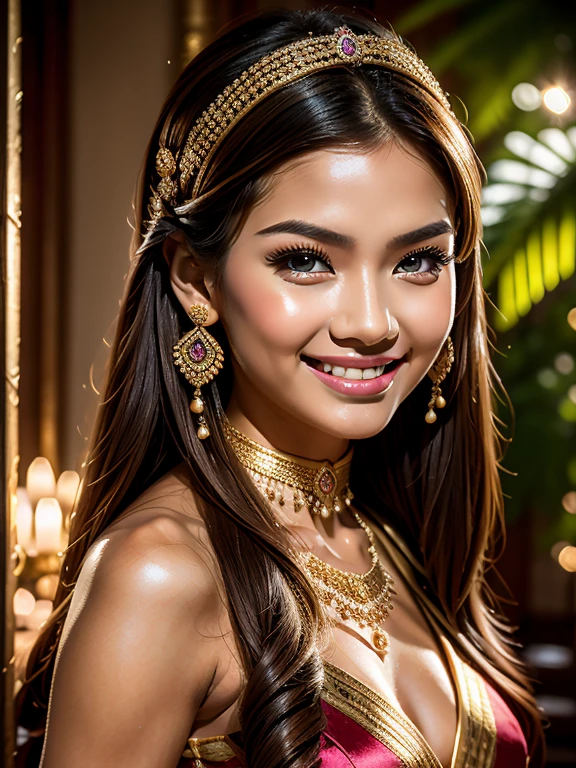 blonde with long hair in a princess outfit full-length engulfed in fire, （8K resolution，Photos above the legultiple women，20yr old，（Facial features of Thai Min：1.8，Thin skeletal cheeks，s delicate face），com rosto detalhado，Lovely face，com rosto detalhado，Detailed face，Ultra-fine makeup，Black colored eyes，（looking to the camera），Long dark red hair，（Messy has layers），Redlip，Fair smooth skin，（Best Skin Type：1.21），mediuml breasts，（（Ancient Thai women's clothing，Delicate shawl straps，Luxury ladies' tube dresses），A small number of flower hairpins，Luxury necklaces and bracelets），Tall and tall，perfect hand，Ultra-fine clothing material），（party，banquet，tropical trees，Exquisite environmental details），（exhilarated，confident smile，Rejoice，intimacy），（profesional lighting，Dynamic Lighting），（（Strong color contrast，Noble and sexy，elegant（golden colored，red colour，In pink））），（Golden section，Dynamic shots，Hasselblad photograp，tmasterpiece：1.3），（Noble temperament，mistic，Fashionab，trendsetting，Artis，Art platform）