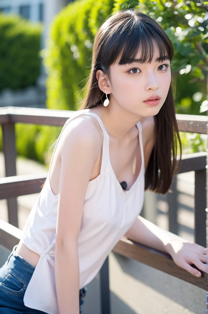 You are a professional gravure photographer.。とても美しい一人の日本人女性のphotographを創造してください。Delicate facial features、Bob Hair, Captivating Gaze、Thigh shot , Lunar Surface、Advanced Depth of Field、masterpiece、Highest quality、photograph、reality、High resolution、Very detailed、