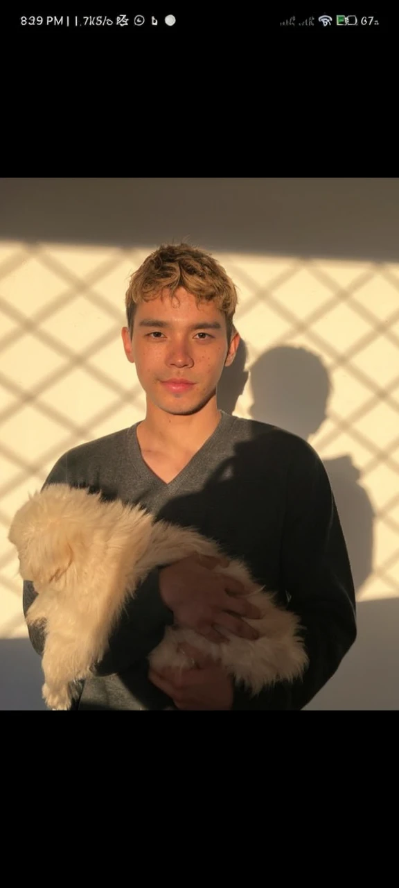 Korean cute boy with freckles and blond hair