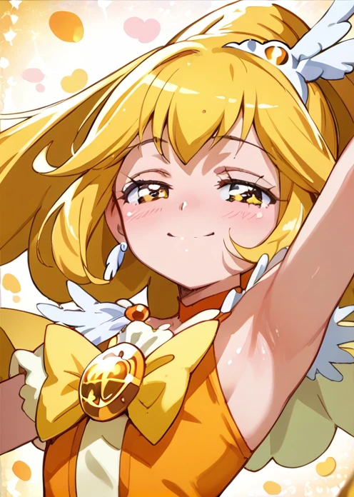 score 9, score 8 up, score 7 up, rating questionable,
detailed background, shiny skin,
curepeace, 
half-closed eyes, suggestive smile, armpit, blush,