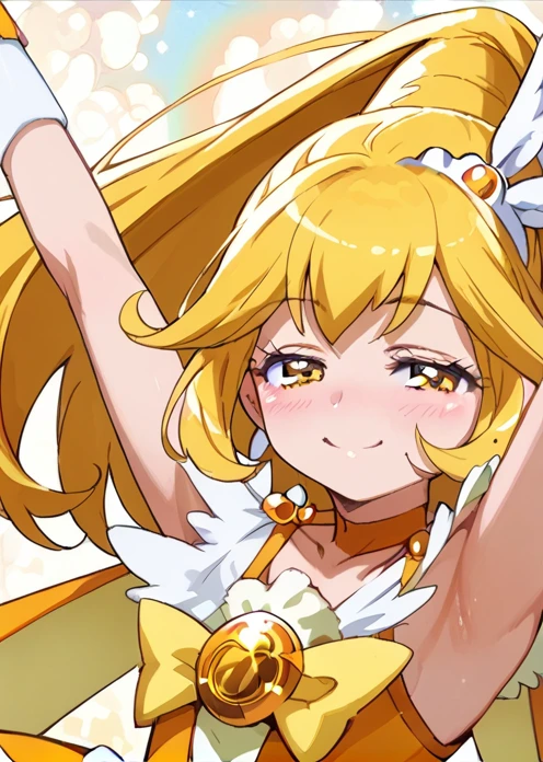 score 9, score 8 up, score 7 up, rating questionable,
detailed background, shiny skin,
curepeace,
half-closed eyes, suggestive smile, armpit, blush,