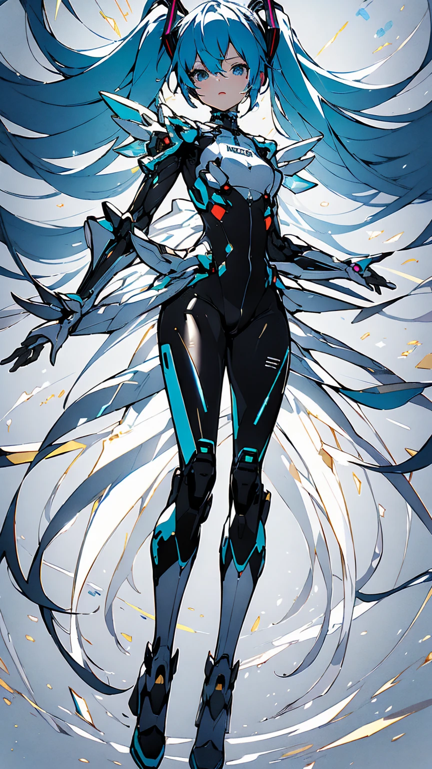 piece
((((masterpiece, expensive quality, very_expensive_solve, アニMechaラー, Exquisite design, Visual Arts, expensive quality)))), (((Hatsune Miku VOCALOID))), Twin tails, Turquoise Hair, Mecha, One girl, cyber punk, Realistic, Mechanical parts, ((((Angel Wings)))), Powered Suit, Robot Joints, Latex bodysuit, headgear, Full Armor, The limbs are mechanical, Pauldrons, expensive heels, Armor color((((white)))),4KHD Flying in the Sky, floating, The background is space, (expensive detail), (expensive quality), (Anime illustration)