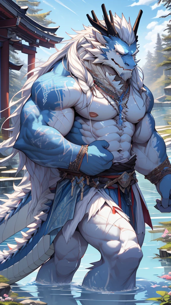 (masterpiece),(highres),(intricate details:1.4),extremely detailed,(illustration:1.2),8k,photorealistic,exquisite,solo,aged,elder male eastern dragon,muscular,Japanese swordsman,manhood ,(white hair:1.3),long hair,long white beard,scar,badly damaged,hurt,broken body ,the icey frozen lake,bleeding ,suffering,naked body 