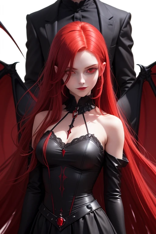 Hermosa chica Vampiro, pelo lacio largo y cobre, con mechones rubios adelante, hiperdetallada