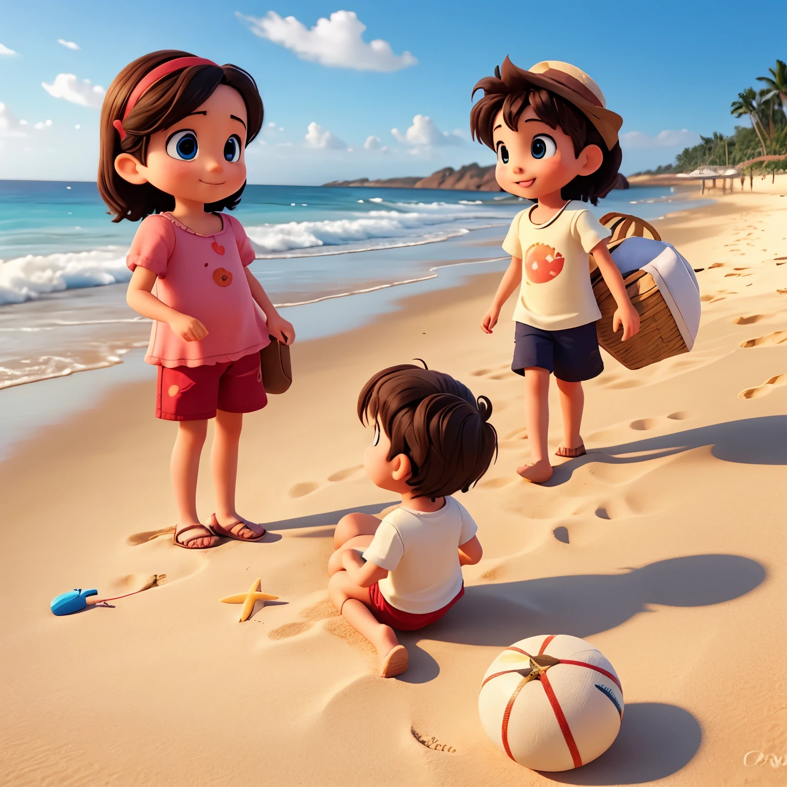 Raising 2 children playing on the beach 