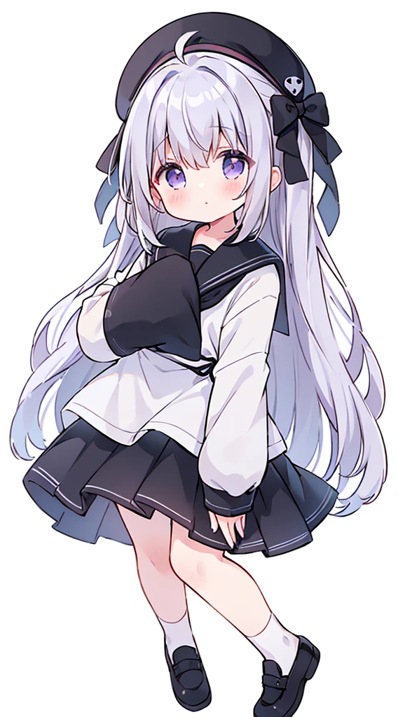 (masterpiece)、(top-quality)、
White and purple sailor suit, red blush, 耳Nipple Ring, Right eye yellow,left eye light gray, Gray hair with a little purple, 1girl in, florals, the bow,