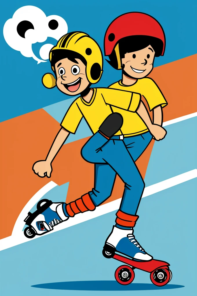 Cartoon of boy dog with speed roller skates and helmet