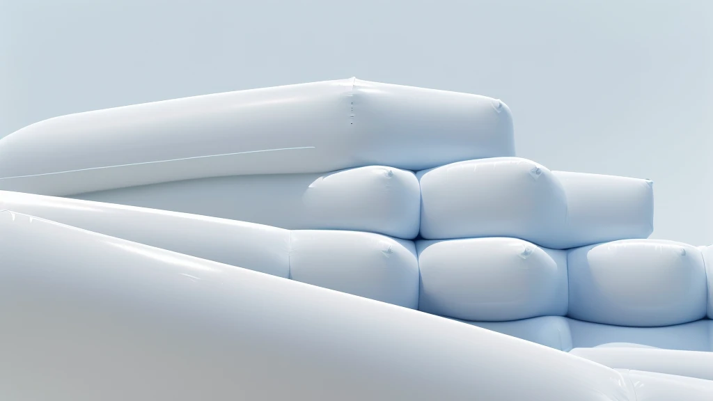 A wall composed of inflatable blocks,Front view,Realistic of a inflatable installation in the shape, white inflatable plastic film material, wrapped in a white polyester sheet. close-up,,minimalist, most best quality,32K Ultra HD, super detail, best quality, highres, high details