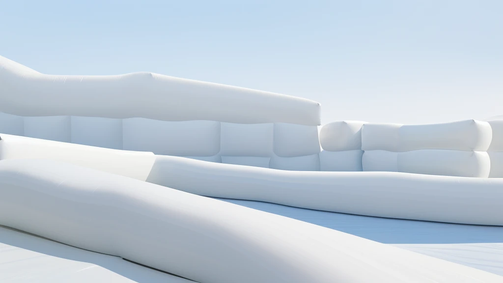 A wall composed of inflatable blocks,Front view,Realistic of a inflatable installation in the shape, white inflatable plastic film material, wrapped in a white polyester sheet. close-up,,minimalist, most best quality,32K Ultra HD, super detail, best quality, highres, high details