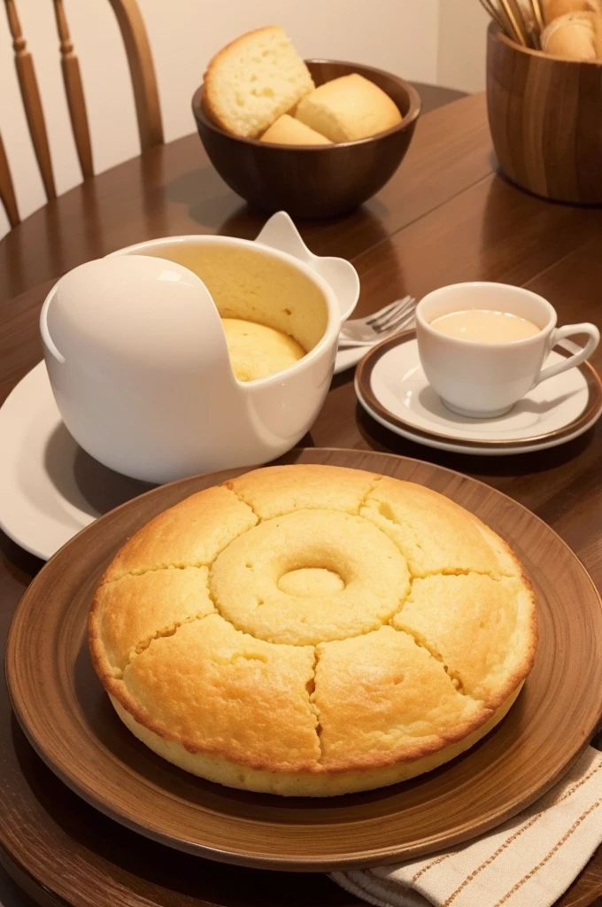 Create a picture with a round cornbread on a plate, to post on Instagram