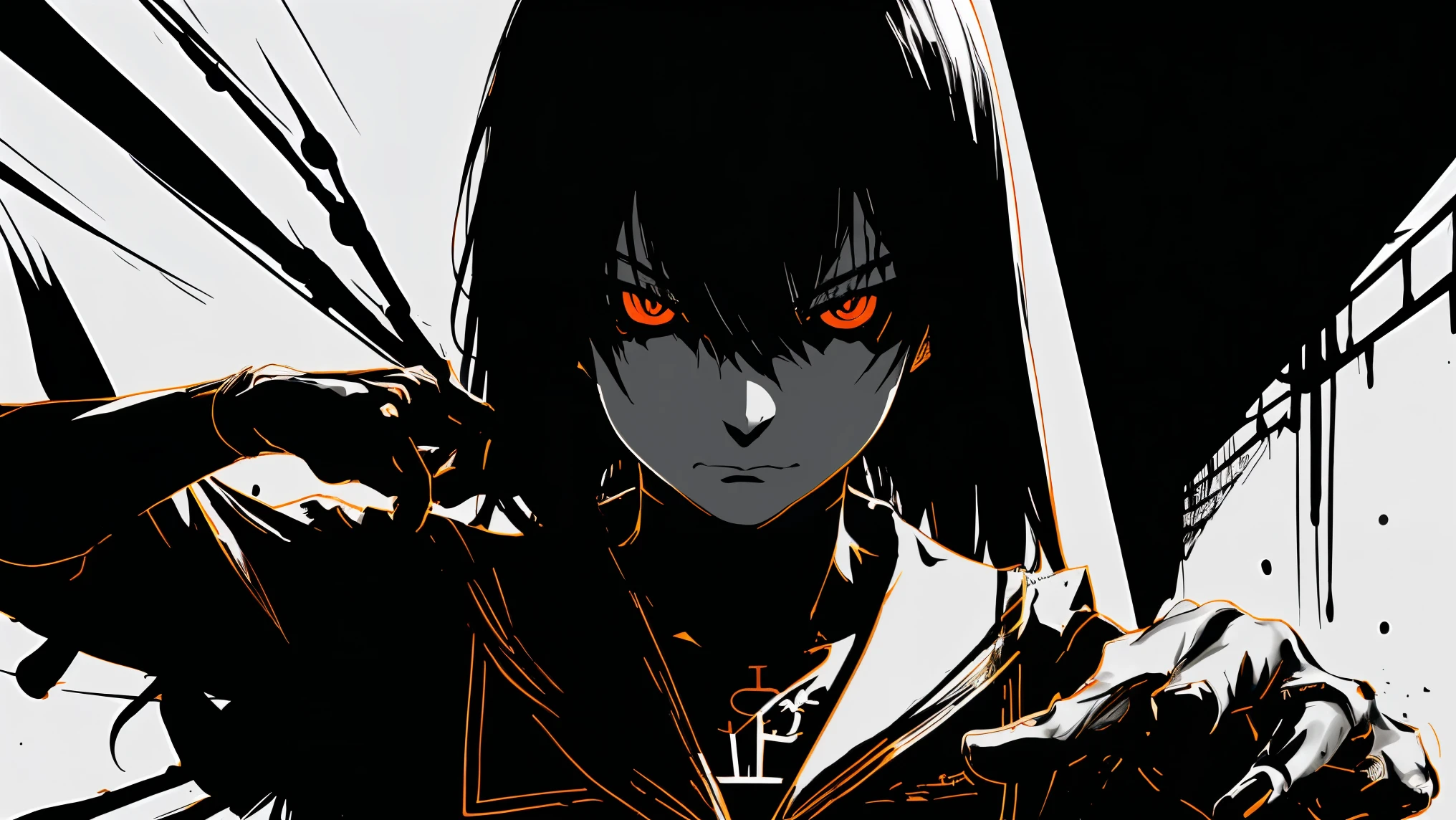 、v5lcn style,Ink Art,(highest quality,Tabletop:1.2),(Black and white comic core:1.1),(extremely high contrast),Dark ink,One Girl,Shadow on face、8K,solve,high school girl,Sailor Suit,