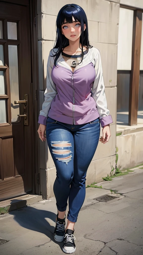 (hyuga Hinata, very sensual, with funk girl clothes, Brazilian, Rio de Janeiro, dancing funk, rolling, big-ass, legs thick, wearing jeans, wearing a mini blouse, umbigo com pirsing, sneakers Nike, big hair, Speaker behind, very realistic, extremely sexy, 8K, 8K extremamente detalhado), (an extremely delicate and beautiful), (Masterpiece artwork), (best qualityer: 1.0), (ultra highres:1.0)