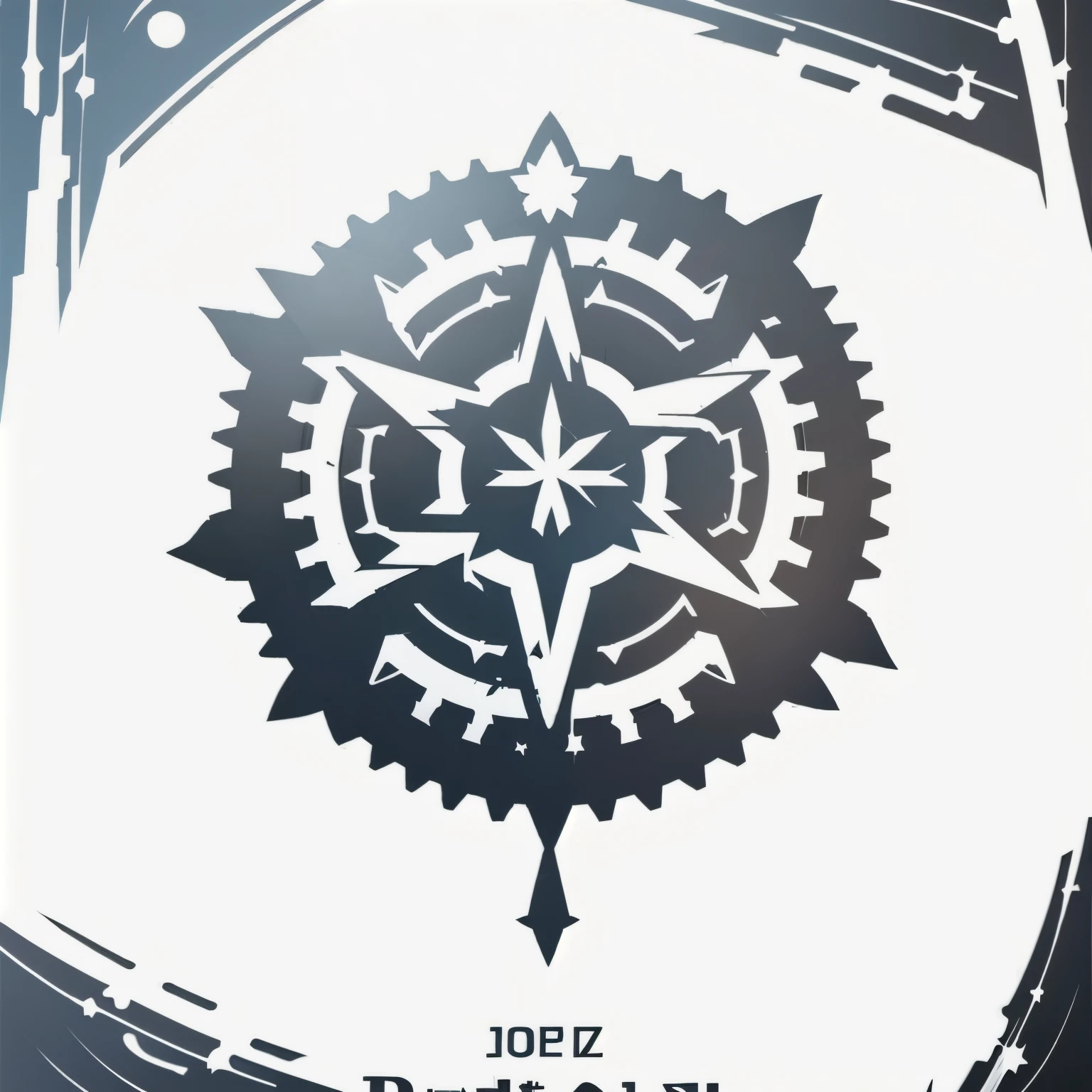 a logo using a gear, very big gear, simple for a metal faction in an RPG world, iron emblem, only gray color, resistant, adaptive, Symmetrical, posh, high qualiy, details always with square corners, com fundo branco