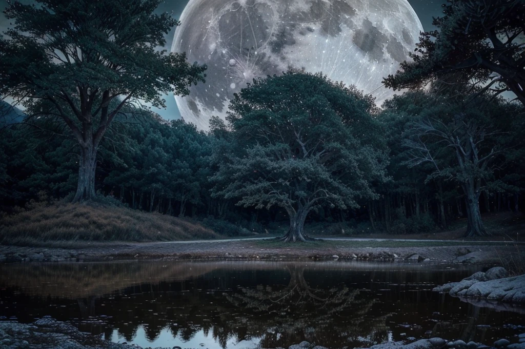 (Very beautiful epic breathtaking landscape), (very beautiful and very strange tree), (alluring, A fascinating sight), (Incredible, difficult to explain), amazing tree, (the full moon illuminates it), (ultra detailed photo, HDR, uhd, 16K), Professional photography, (ultra detailed environment), hyperdetailing, super detailed photo, (masterpiece of world photography),