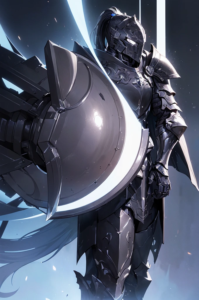 (masterpiece; best quality: 1.2), ((full armored knight man)), ((solo)), (black eyes: 1.4), (body; toned, lean, masculine: 1.3), (beautiful and clear background: 1.2), ((depth of field)), (equipment: full plate all-dark black-rhodium realistic armor + closed helmet with ponytail + black cape: 1.3), (anime illustration: 1.2), (background composition; royal chambers + furniture: 1.1), (extremely fine and handsome: 1.1), (shot composition; standing + centered on torso + close-up: 1.5)