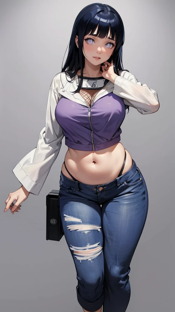 (hyuga Hinata, very sensual, with funk girl clothes, Brazilian, Rio de Janeiro, dancing funk, rolling, big-ass, legs thick, wearing tight jeans, bra, belly out, wearing a mini blouse, umbigo com pirsing, sneakers Nike, big hair, Speaker behind, very realistic, extremely sexy, 8K, 8K extremamente detalhado), (an extremely delicate and beautiful), (Masterpiece artwork), (best qualityer: 1.0), (ultra highres:1.0)