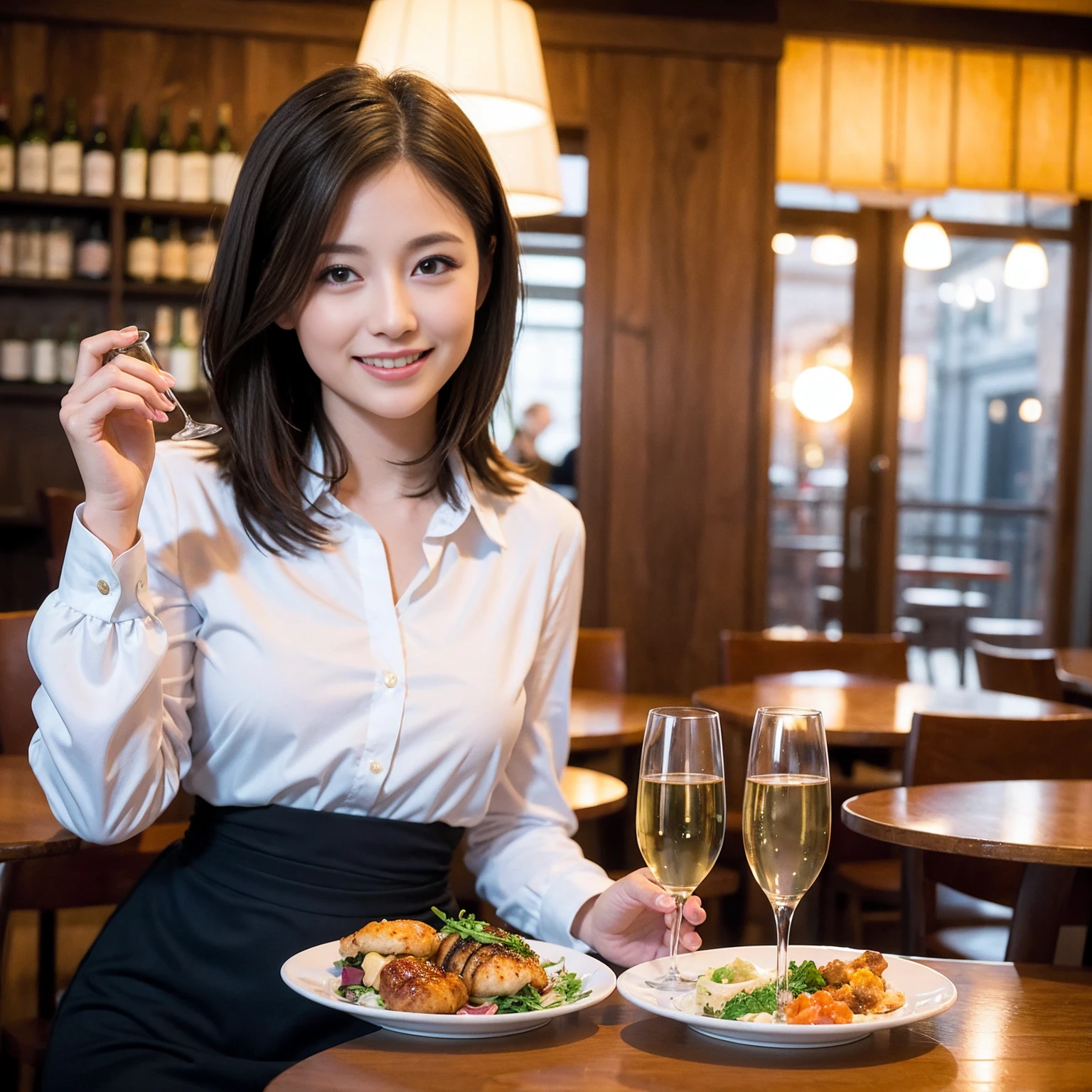 ((Highest quality、8K、masterpiece:1.3))、Satomi Ishihara、slimカップル、Pink rubber、modelカップル、(Realistic, Intricate details:1.2), full-course dinner、Wine Party、Amazing view of the sunset sky and clouds、A bright smile、The wonderfulness of smile、Bright image、The beauty of wine, Beautiful Face, blue eyes, The light shines on your face, Blushing, short hair,Bright Face、 (Age 37), 39 years old, red wine 、Appetizers、Italian food、Wine bottle、Champagne、sparkling wine、Two beauties、Brown Hair、Shortcuts、Long sleeve shirt、dress、Beautiful woman 1, (slimな顔), (The body is slim), (Brown Hair), (Shortcuts), cheeks turn a little red,Attractive beauty、restaurant, In a prominent place (From the waist up) Nova Frog Style, actress, model, Upper Body, White wine, slim, wine glass, 中央に置かれたwine glass, smile, (smile: 1.15), Beautiful fine grain, Depth f/2,saturation, High Contrast, Strong light and shadow,Moist Body:1.5、3D texture、Delicate eyes、Brown Hair、The hair is very shiny、