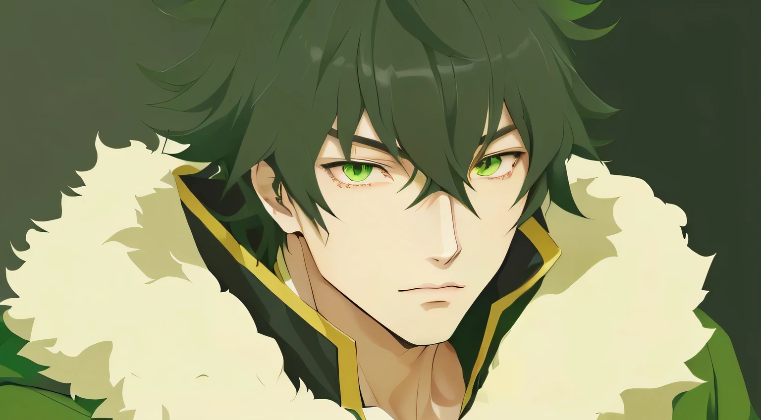 anime character with green eyes and a green coat, inspired by Okumura Masanobu, tatsumaki, inspired by Okumura Togyu, nobutaka ike, fus rei, tatsumaki with green curly hair, anime portrait of a handsome man, advanced digital anime art ”, yu - no, anime moe artstyle, with glowing yellow eyes