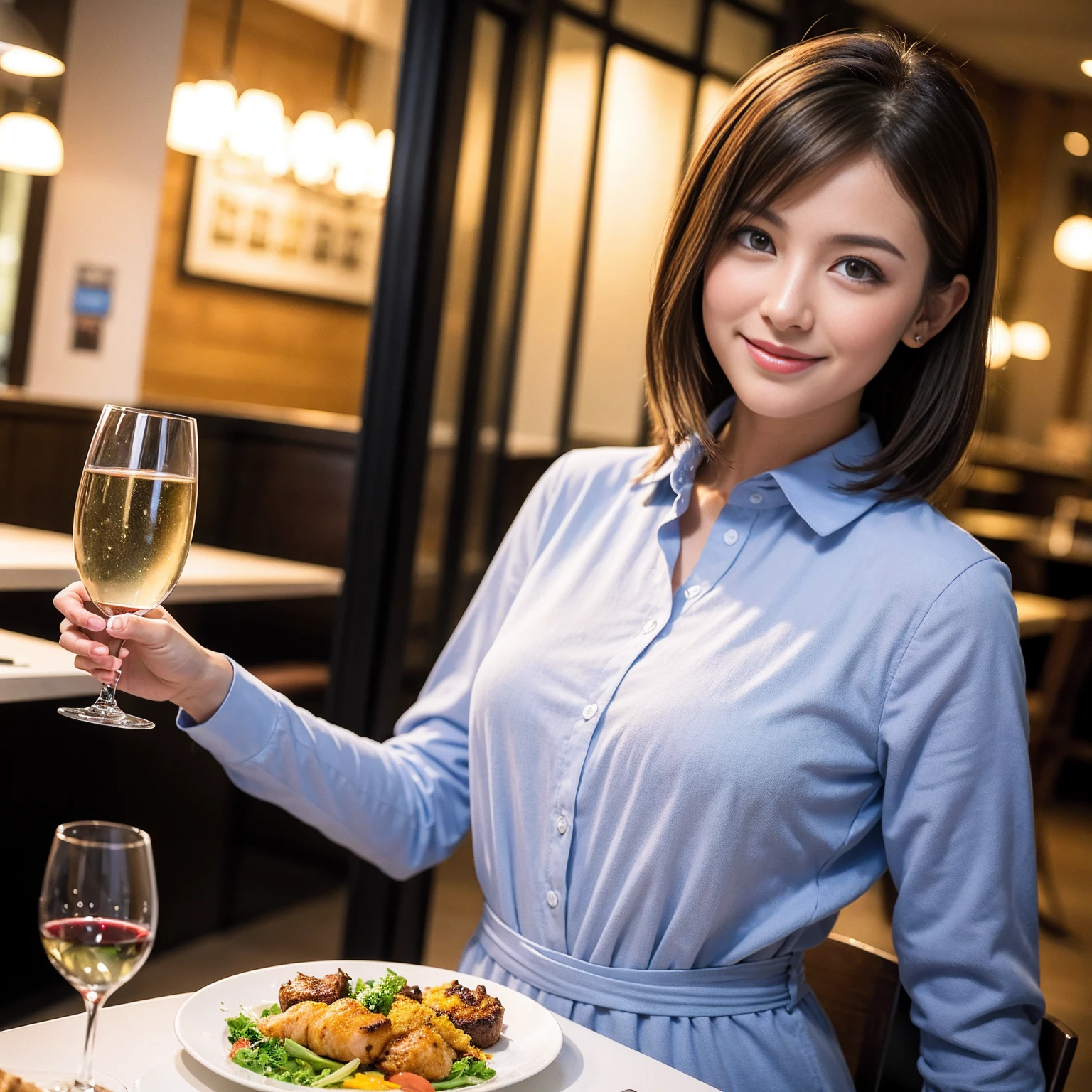((Highest quality、8K、masterpiece:1.3))、Yuuko Araki、slimカップル、Pink rubber、modelカップル、(Realistic, Intricate details:1.2), full-course dinner、Wine Party、Amazing view of the sunset sky and clouds、A bright smile、The wonderfulness of smile、Bright image、The beauty of wine, Beautiful Face, blue eyes, The light shines on your face, Blushing, short hair,Bright Face、 (Age 37), 39 years old, red wine 、Appetizers、Italian food、Wine bottle、Champagne、sparkling wine、Two beauties、Brown Hair、Shortcuts、Long sleeve shirt、dress、Beautiful woman 1, (slimな顔), (The body is slim), (Brown Hair), (Shortcuts), cheeks turn a little red,Attractive beauty、restaurant, In a prominent place (From the waist up) Nova Frog Style, actress, model, Upper Body, White wine, slim, wine glass, 中央に置かれたwine glass, smile, (smile: 1.15), Beautiful fine grain, Depth f/2,saturation, High Contrast, Strong light and shadow,Moist Body:1.5、3D texture、Delicate eyes、Brown Hair、The hair is very shiny、