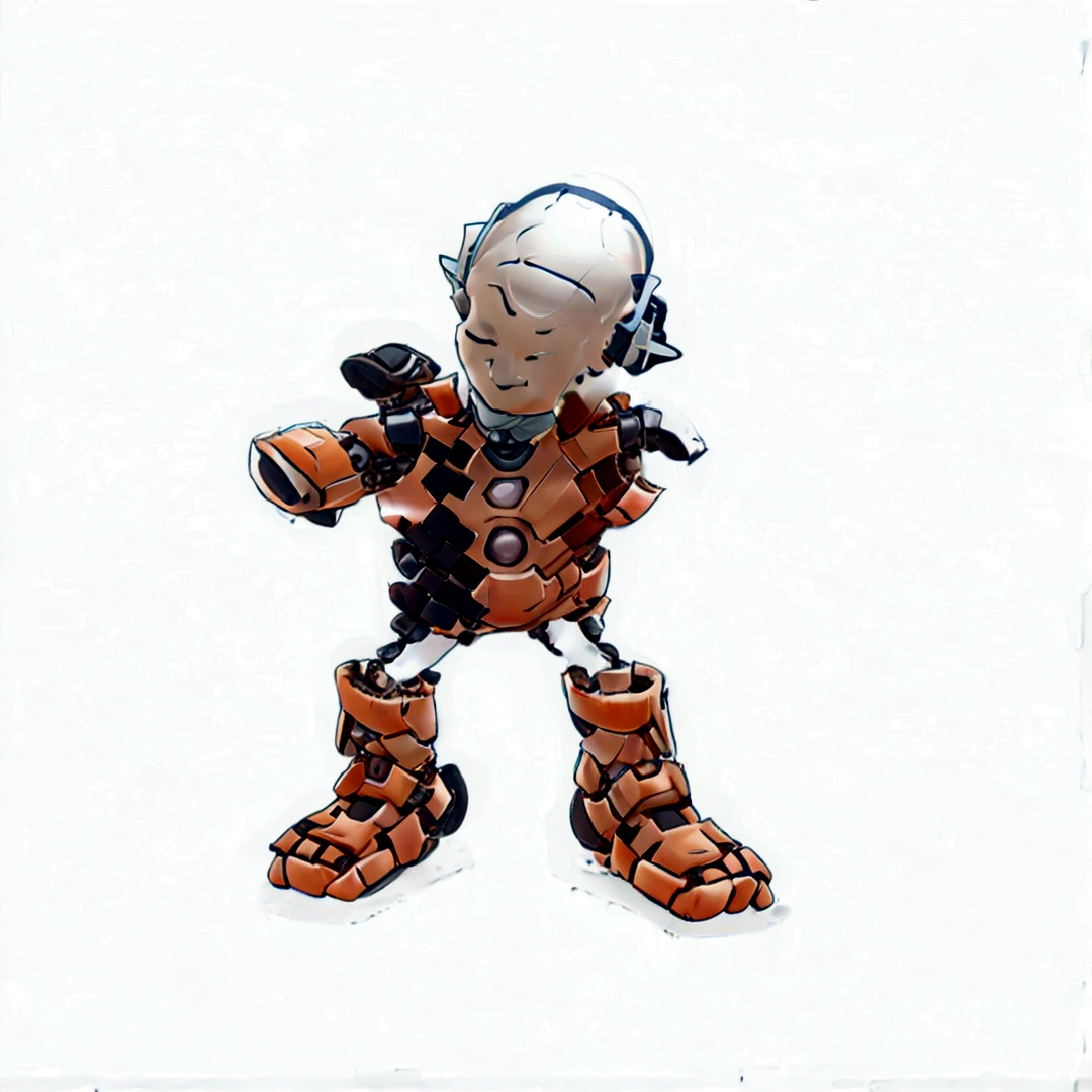 A robot smiles with a spherical head made of bricks, round ears, with a white construction helmet, the arms are made of cobblestone bricks each, shoulders made of colonial tiles, the body is made with two bricks with 9 holes in position. perpendicular, the chest showing the 9 holes and the stomach brick with 9 holes on the side, legs made of 2 PVC pipes, calves made of colonial tiles, feet made of bricks with 12 holes