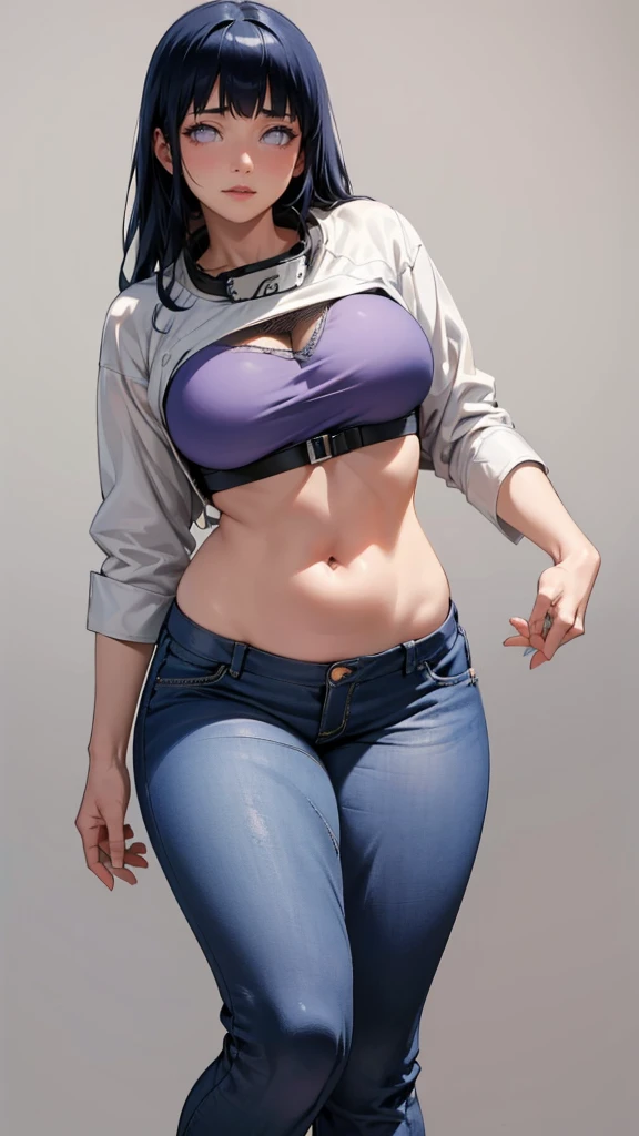 Hinata Hyuga, extremamente sexy, bunda grande, pernas grossas, camiseta da Barbie, mostrando Umbigo, mostrando parte da bunda, Air Jordan Sneakers, corpo inteiro, Chameleon color background, 8k