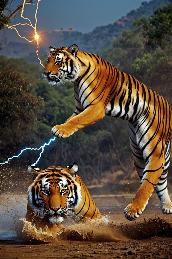 Man drawing electricity from the body,fighting a tiger in india 