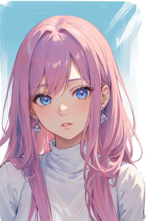 ((best quality)), ((masterpiece)), (detailed), perfect face a cute 18 years old girl blue eyes, long colour pink hair, normal clothes