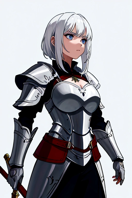 
a white-haired warrior girl in armor