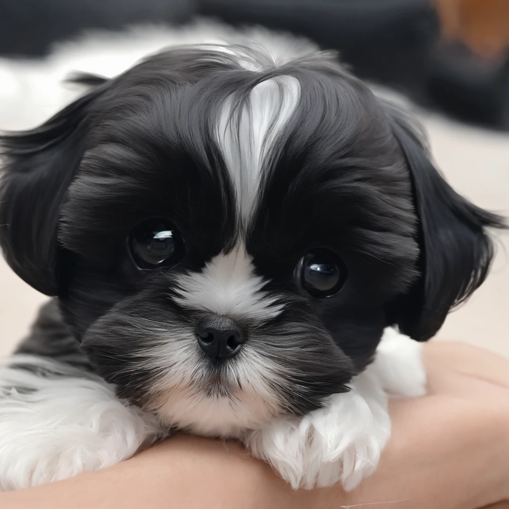 Adorable small black Shih Tzu puppy 