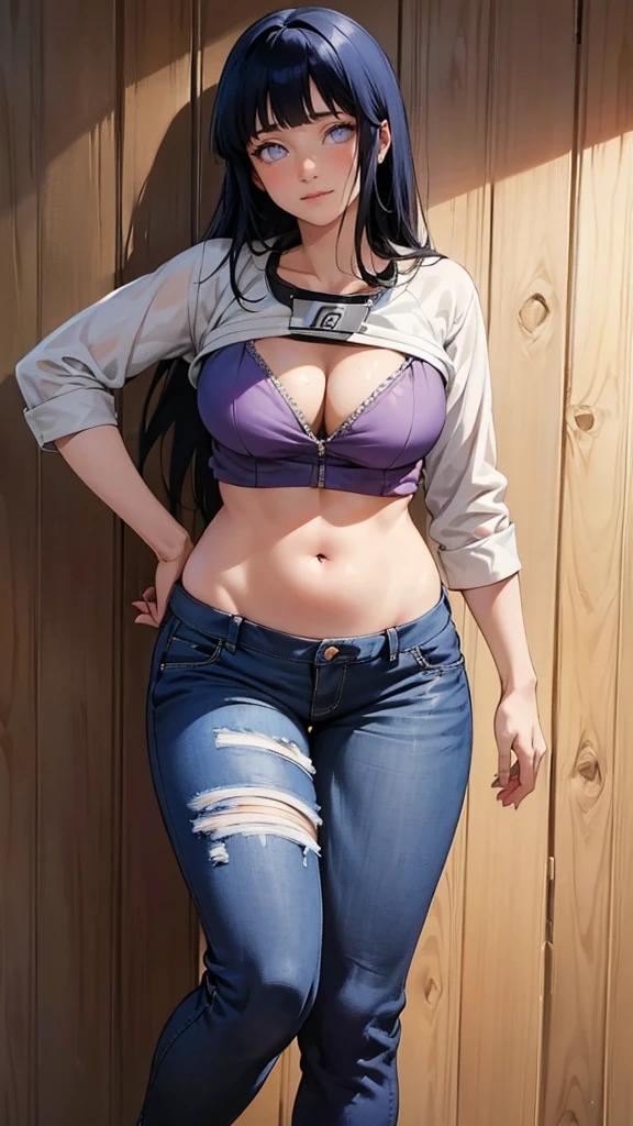 (hyuga Hinata, very sensual, with funk girl clothes, Brazilian, Rio de Janeiro, dancing funk, rolling, big-ass, legs thick, wearing tight jeans, bra, belly out, wearing a mini blouse, umbigo com pirsing, sneakers Nike, big hair, Speaker behind, very realistic, extremely sexy, 8K, 8K extremamente detalhado), (an extremely delicate and beautiful), (Masterpiece artwork), (best qualityer: 1.0), (ultra highres:1.0)