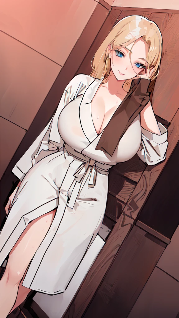 girl with long hair, hair blonde, beautiful blonde, sultry gaze, lovely eyes, provocative smile (blonde hair) Lots of details in the clothes, detailed light and shadow, 8K, Perfect anime, sexy girl, big boobies, very sensual