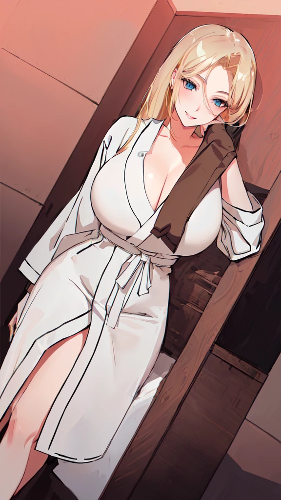 girl with long hair, hair blonde, beautiful blonde, sultry gaze, lovely eyes, provocative smile (blonde hair) Lots of details in the clothes, detailed light and shadow, 8K, Perfect anime, sexy girl, big boobies, very sensual
